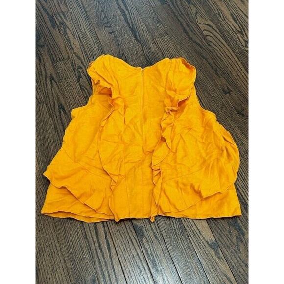 Marissa Webb Ditsy Ruffle Crop Top Sleeveless V-Neck Linen Blend Marigold Size 4 - Picture 7 of 7